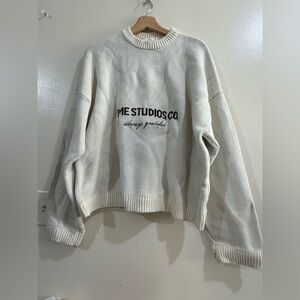 EME STUDIOS Cream Crewneck Logo Sweater